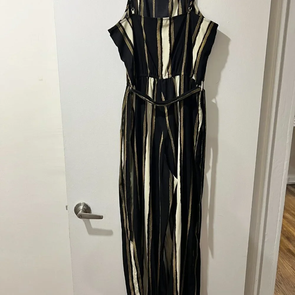 ✨ Bishop + Young Striped Jumpsuit - M - Effortless Chic in Black, Gold & Tan ✨ - Picture 6 of 6